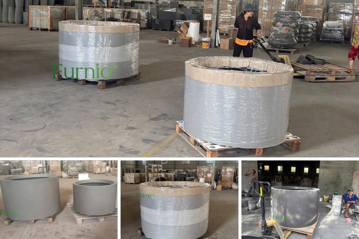 Mẫu chậu tròn composite size lớn tại xưởng Furnio